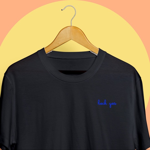 Salty Cold Brew Tops - Embroidered “HECK YES” Handmade Tee